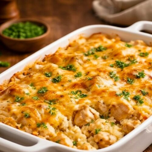 Dump & Bake Creamy Rice & Chicken Recipe