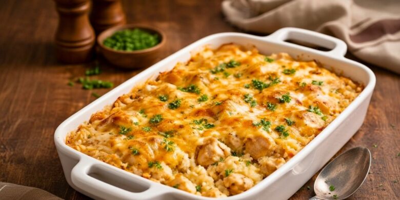 Dump & Bake Creamy Rice & Chicken Recipe