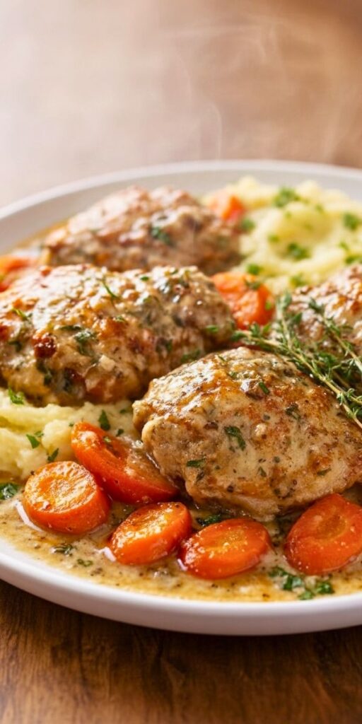 Creamy Herb Chicken Thighs with Carrots & Mash Recipe