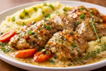 Creamy Herb Chicken Thighs with Carrots & Mash Recipe Creamy Herb Chicken Thighs with Carrots & Mash Recipe