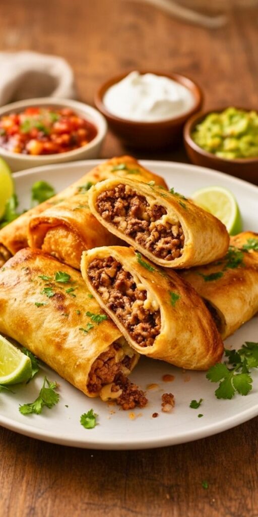 Crispy Cheesy Beef Chimichangas Recipe