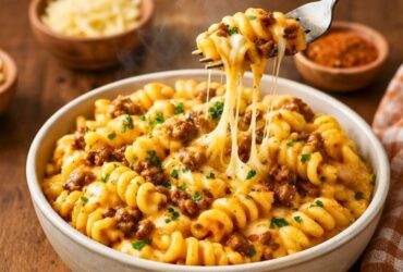 Mozzarella Rotini with Spicy Cajun Beef and Velveeta Sauce Recipe