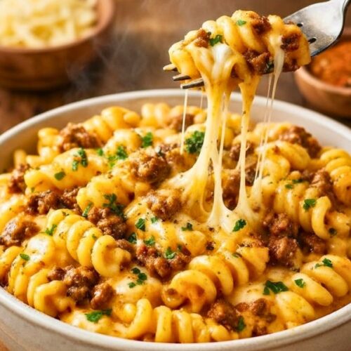 Mozzarella Rotini with Spicy Cajun Beef and Velveeta Sauce Recipe