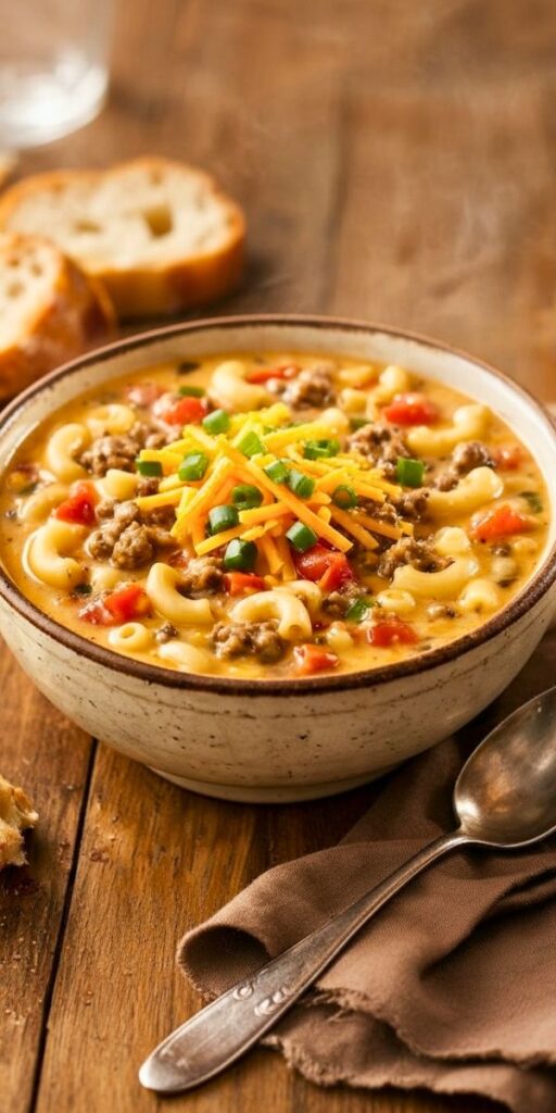 One-Pot Macaroni Cheeseburger Soup Recipe