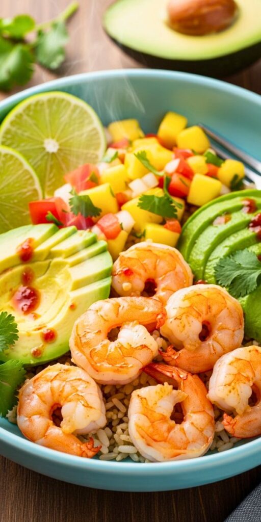 Shrimp and Avocado Bowls with Mango Salsa & Lime-Chili Sauce Recipe