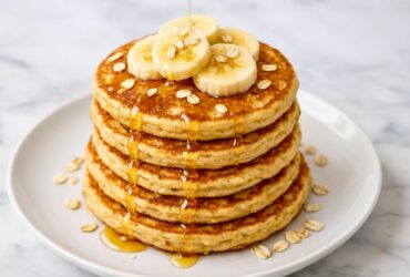 Healthy Banana Oat Pancakes with Sweet Honey Drizzle Recipe
