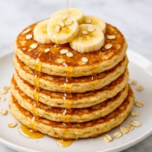 Healthy Banana Oat Pancakes with Sweet Honey Drizzle Recipe
