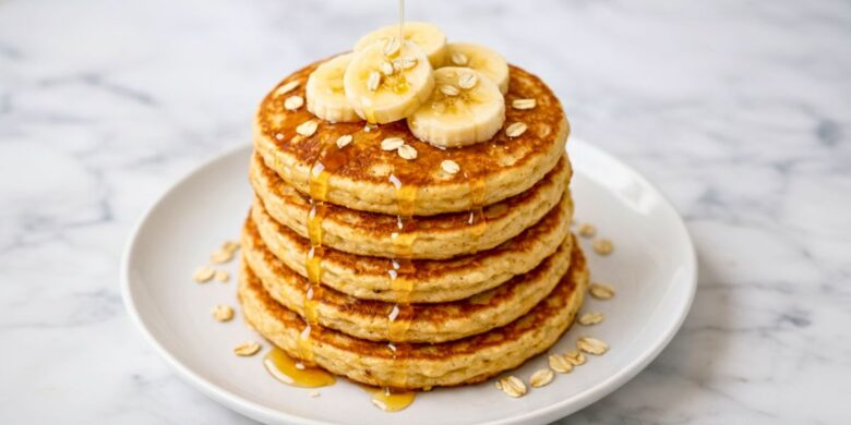 Healthy Banana Oat Pancakes with Sweet Honey Drizzle Recipe