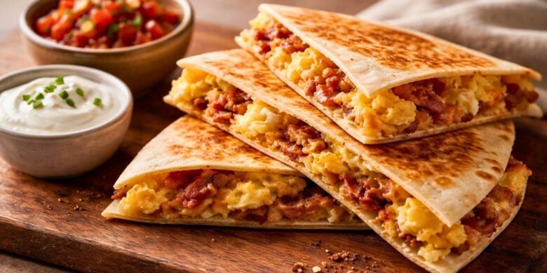 Bobby Flay Bacon and Hash Brown Quesadilla with Eggs Recipe