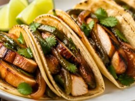 Bobby Flay Chicken Tacos with Grilled Poblanos BBQ Onions Recipe