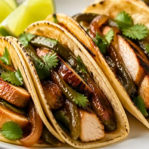Bobby Flay Chicken Tacos with Grilled Poblanos BBQ Onions Recipe