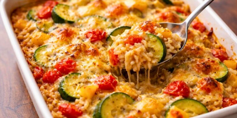 Cheesy Baked Orzo with Vegetables Recipe