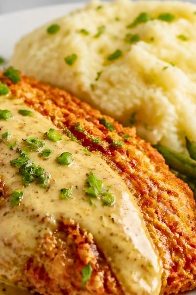 Pretzel Chicken with Creamy Mustard-Cheddar Sauce Recipe