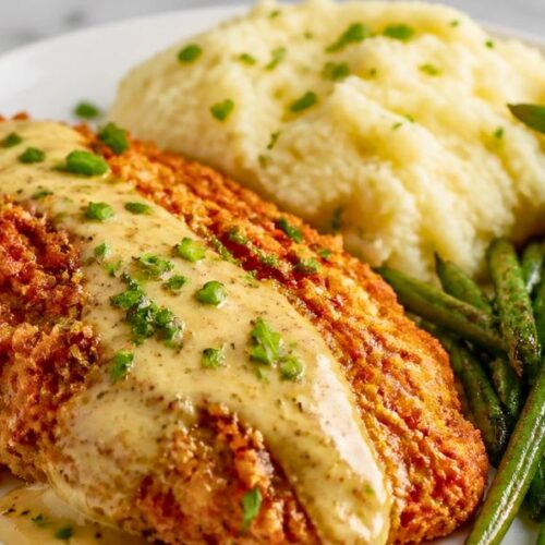 Pretzel Chicken with Creamy Mustard-Cheddar Sauce Recipe