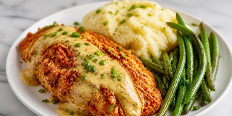Pretzel Chicken with Creamy Mustard-Cheddar Sauce Recipe